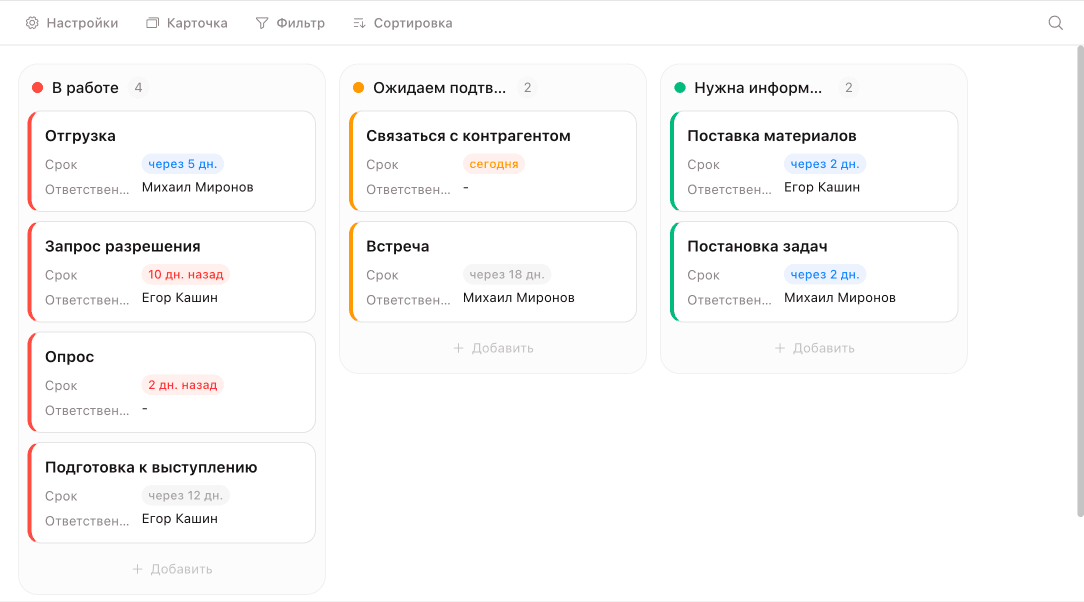 Kanban-представление данных